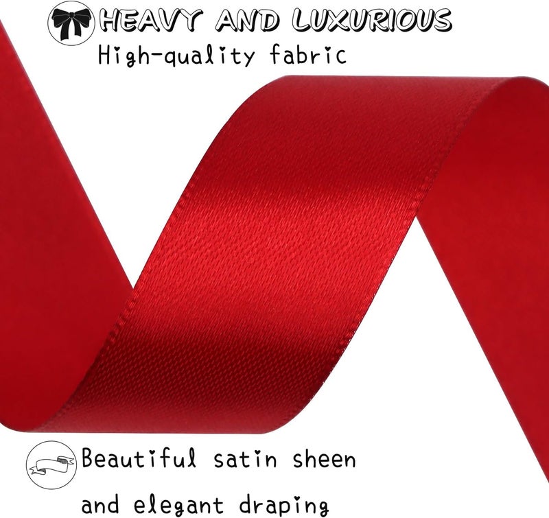 Riunbb Deep red Solid Satin Ribbon 1 Inch 25 Yards Solid Polyester Fabric Ribbon for Gift Wrapping Wedding Christmas Baby Shower Birthday Party Decoration Handmade Immortal Flower Craft - Image 4